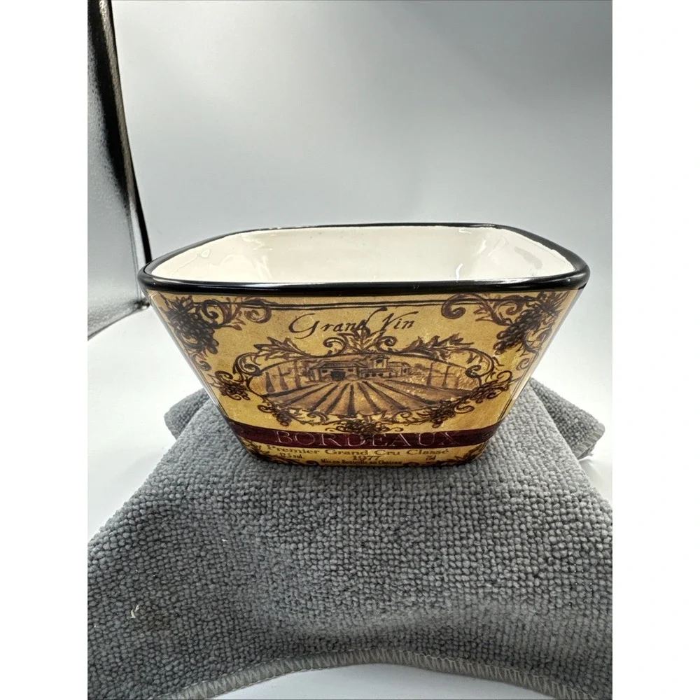 Grand Vin Bordeaux Certified International Ceramic Square Bowl Brown‎ & Cream